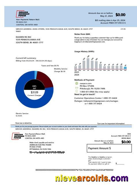 USA Indiana electricity business utility bill